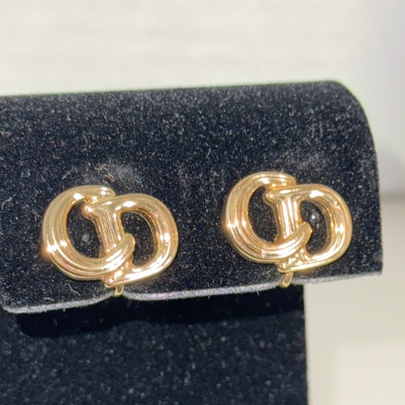 Dior Gold Interlocking C Earrings - Picture 3 of 6